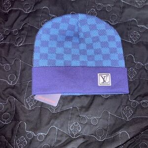 Louis Vuitton Blue Checkered Knit Hat